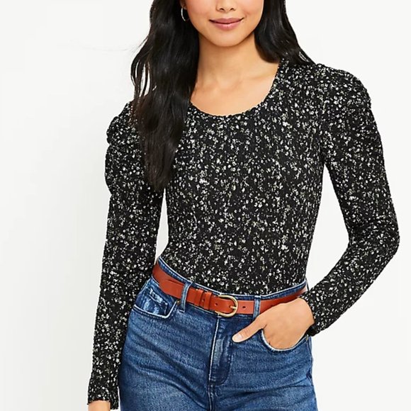 Loft Floral Popcorn Knit Long Twist Sleeve Top Blouse Size S NWOT - Picture 2 of 11